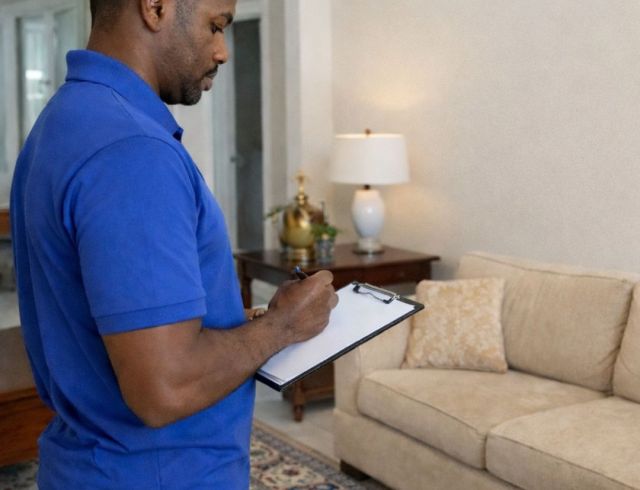 Técnico da Top Wash a realizar avaliação técnica de estofos ao domicílio na Praia, Ilha de Santiago