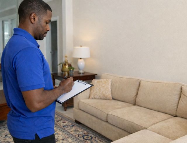 Técnico da Top Wash a realizar avaliação técnica de estofos ao domicílio na Praia, Ilha de Santiago