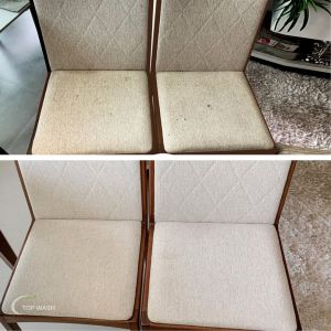 Cadeira estofada limpa pelo método de limpeza inteligente exclusivo da top wash praia cabo verde